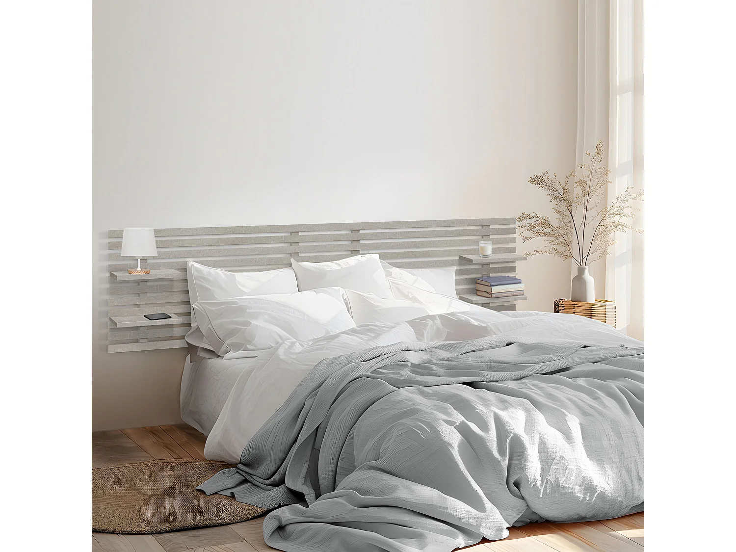 DHOME Tête de lit avec étagères en bois recyclé DM Tenture murale Style palette japonaise Lit vintage nordique (gris tribal 290 cm)