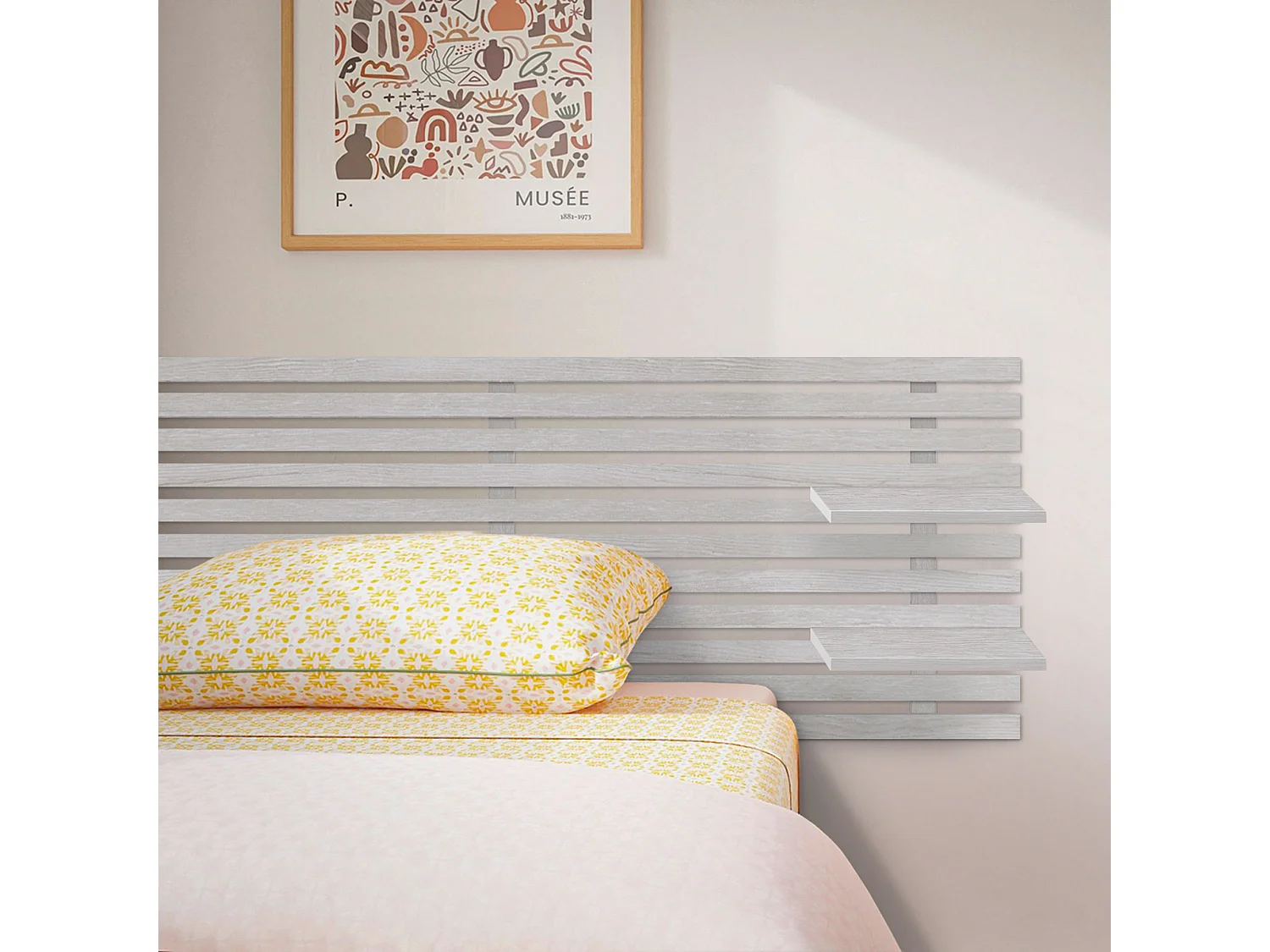 DHOME Tête de lit avec étagères en bois recyclé DM Tenture murale Style palette japonaise Lit vintage nordique (145 cm Arctique)