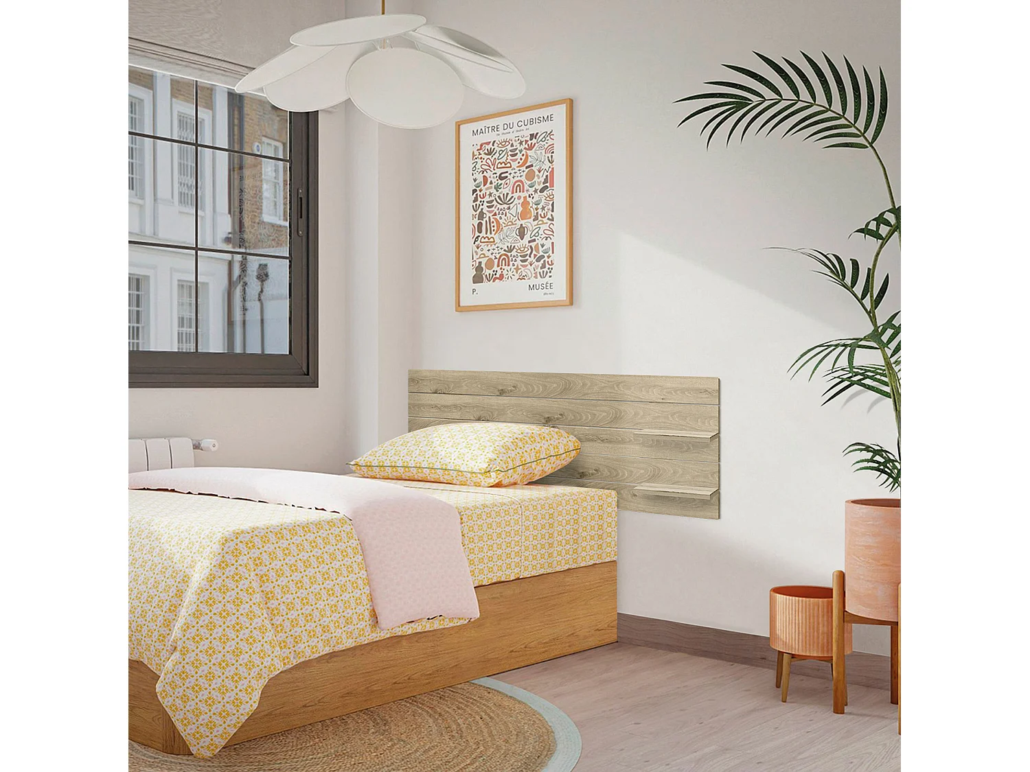 DHOME Tête de lit avec étagères en bois recyclé DM à suspendre au mur style palette horizontale avec pieds lit vintage nordique (bois cambrien 160 cm)