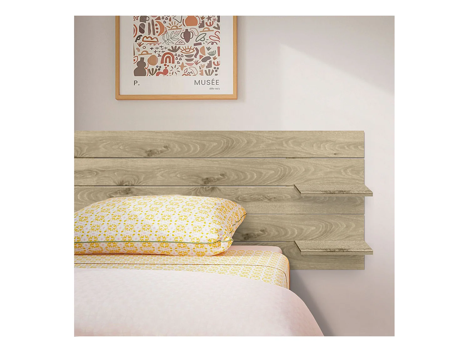 DHOME Tête de lit avec étagères en bois recyclé DM à suspendre au mur style palette horizontale avec pieds lit vintage nordique (bois cambrien 160 cm)