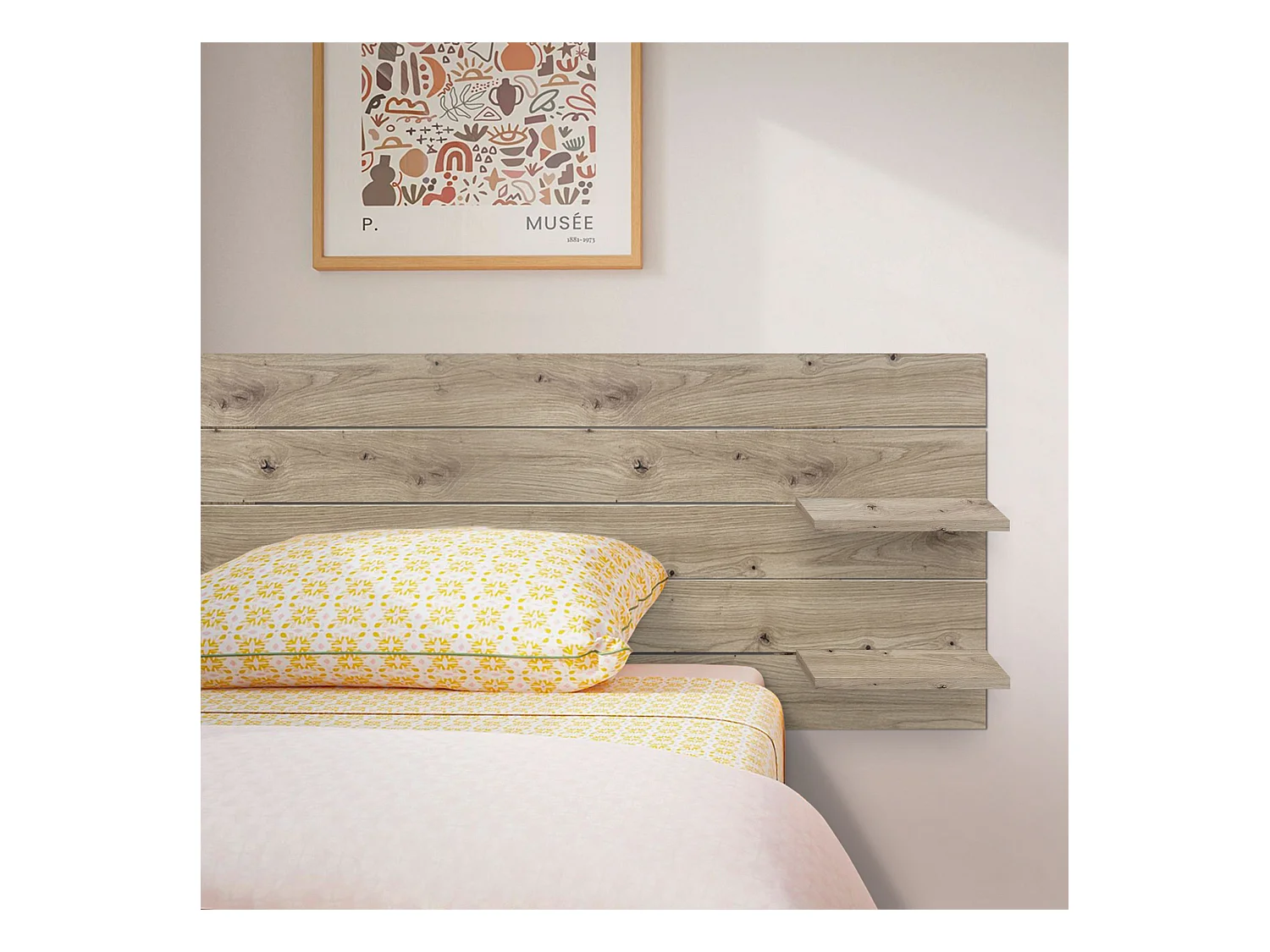 DHOME Tête de lit avec étagères en bois recyclé DM à suspendre au mur style palette horizontale avec pieds lit nordique vintage (chêne 160 cm)