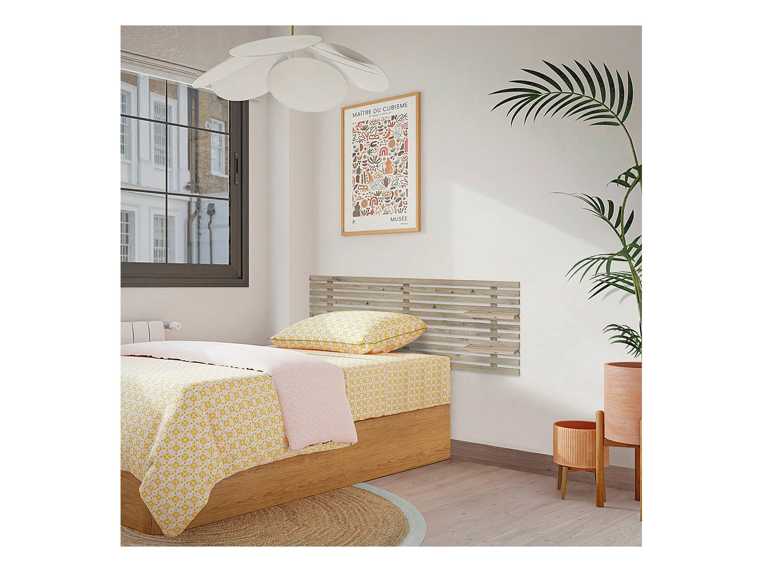 DHOME Hoofdeinde met gerecyclede houten planken DM Muurhangend Japans Palletstijl Scandinavisch Vintage Bed (145cm Eiken)