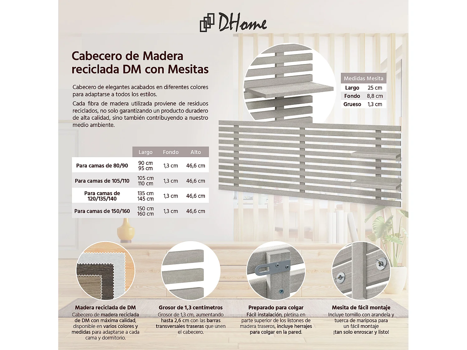 DHOME Tête de lit avec étagères en bois recyclé DM Tenture murale Style palette japonaise Lit vintage nordique (gris tribal 145 cm)