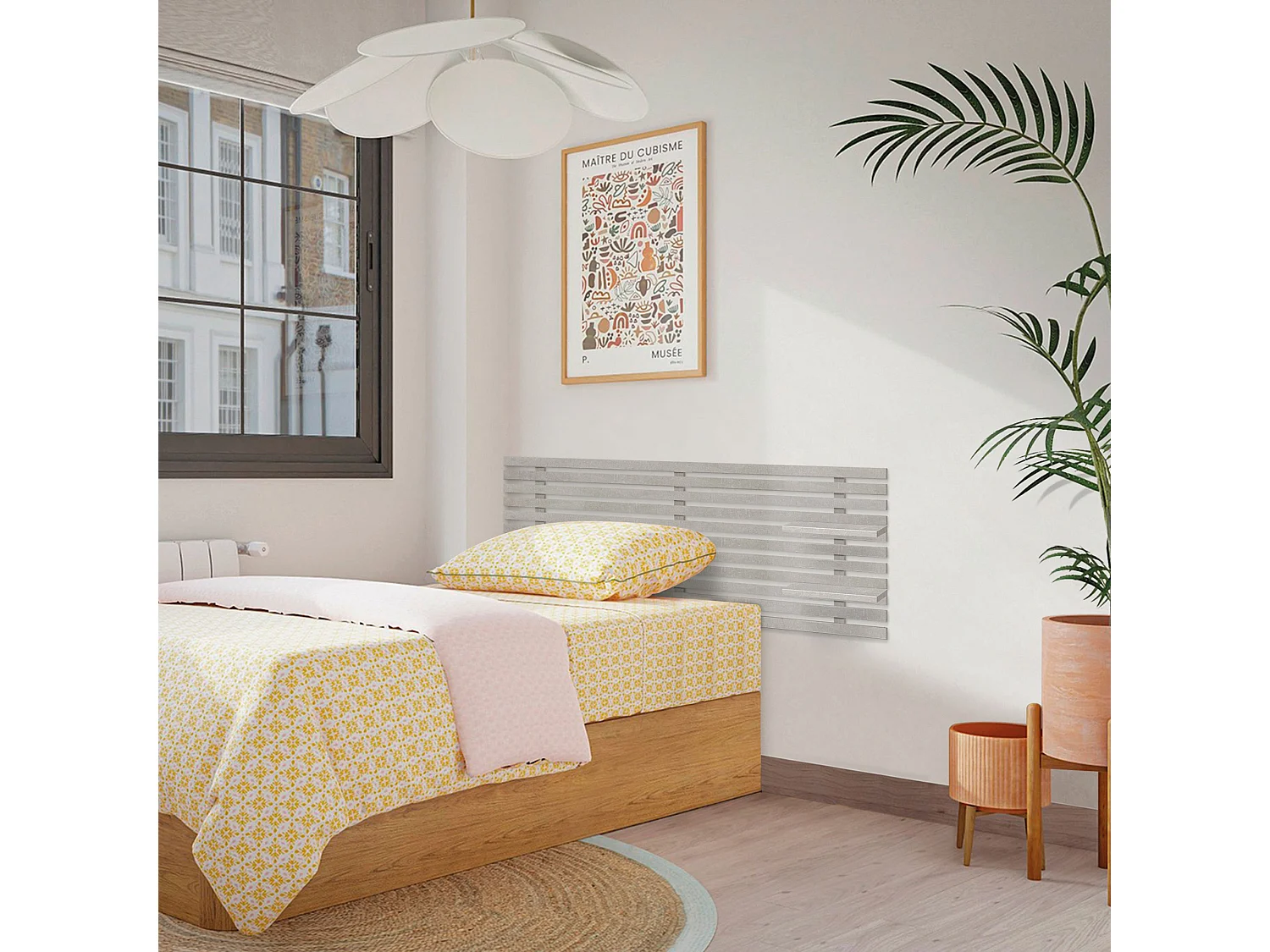 DHOME Tête de lit avec étagères en bois recyclé DM Tenture murale Style palette japonaise Lit vintage nordique (gris tribal 145 cm)