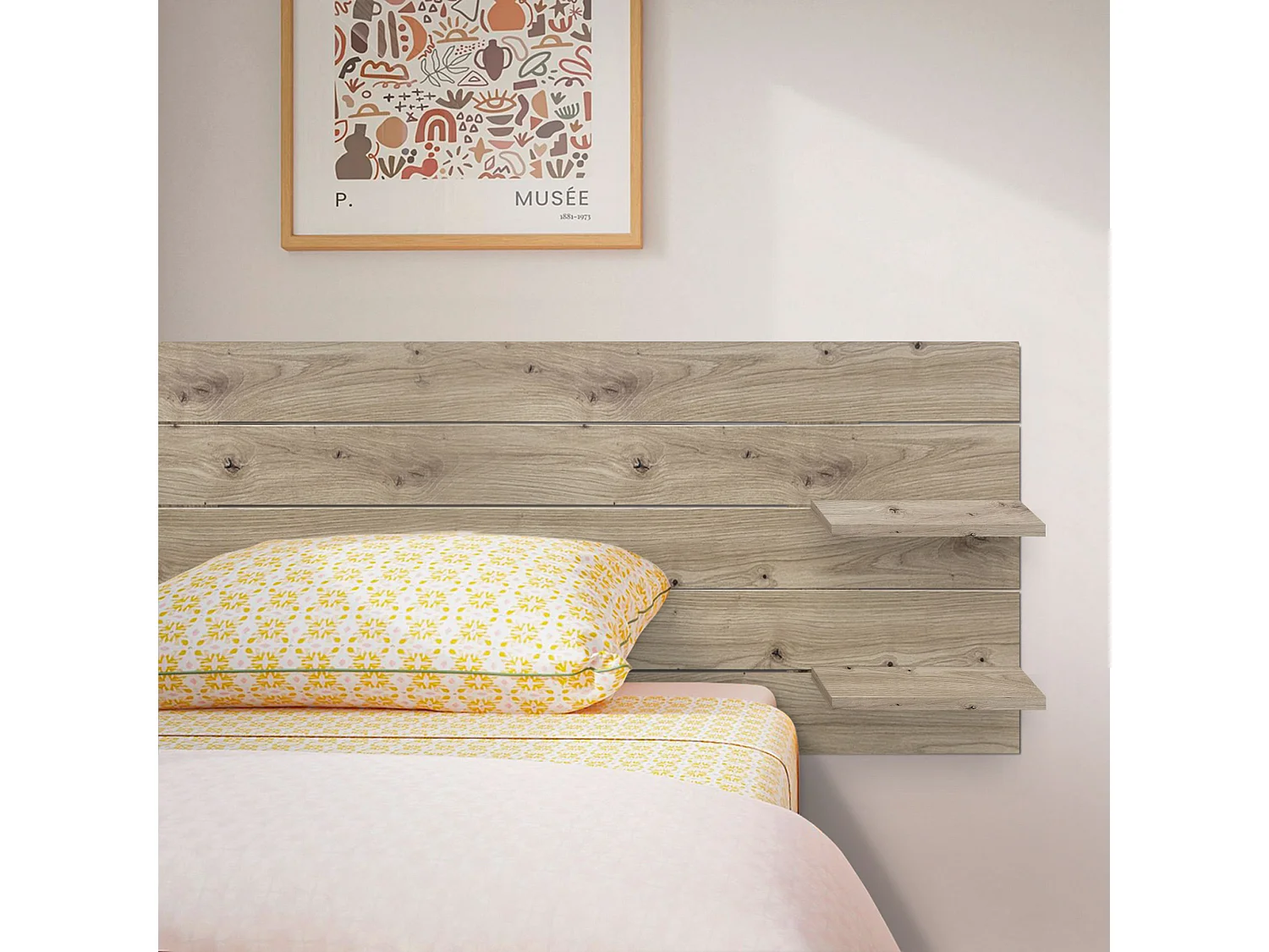 Cabeceira DHOME com prateleiras de madeira reciclada DM pendurada na parede estilo japonês de paletes com pernas de cama vintage nórdicas (carvalho de 160 cm)