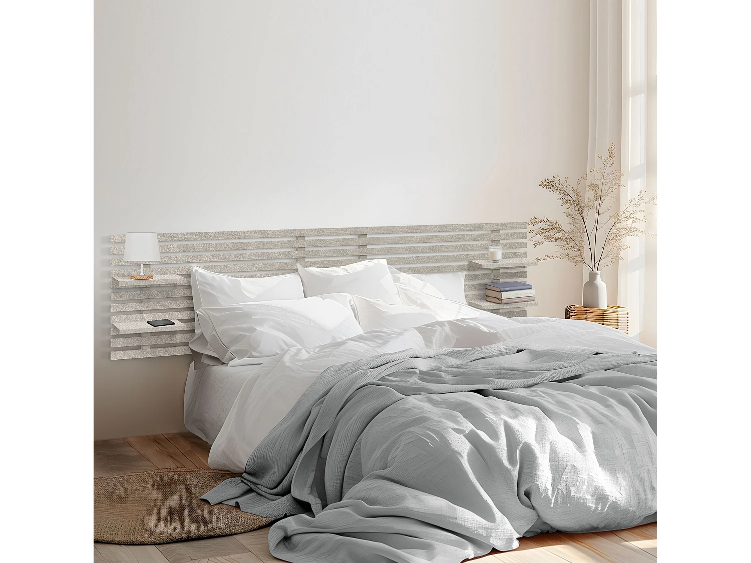 DHOME Tête de lit avec étagères en bois recyclé DM Tenture murale Style palette japonaise Lit nordique vintage (pointes beiges 210 cm)