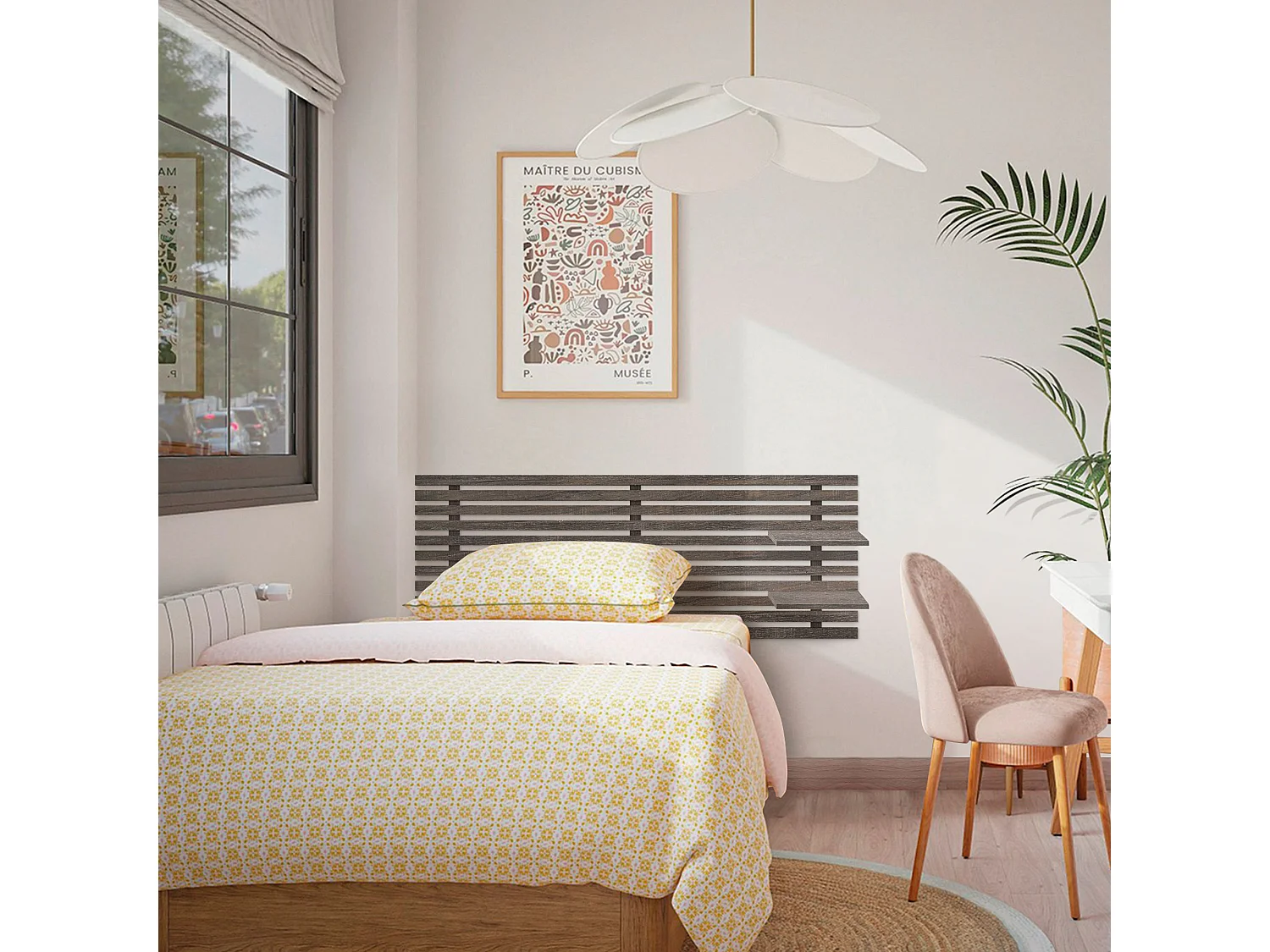 DHOME Kopfteil mit Regalen aus recyceltem Holz, DM-Wandbehang, japanischer Paletten-Stil, nordisches Vintage-Bett (160 cm Amazon-Eiche)