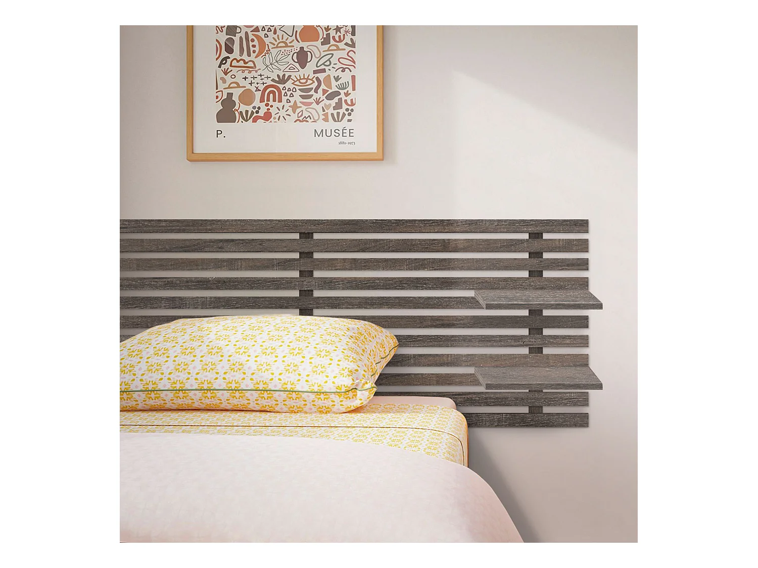 DHOME Tête de lit avec étagères en bois recyclé DM à suspendre au mur, style palette japonaise, lit nordique vintage (chêne d'Amazonie 160 cm)
