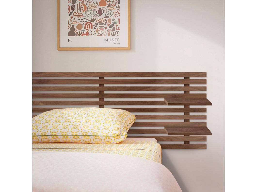 DHOME Hoofdeinde met gerecyclede houten planken DM muurhangend Japans palletstijl Scandinavisch vintage bed (135 cm walnotenhout)