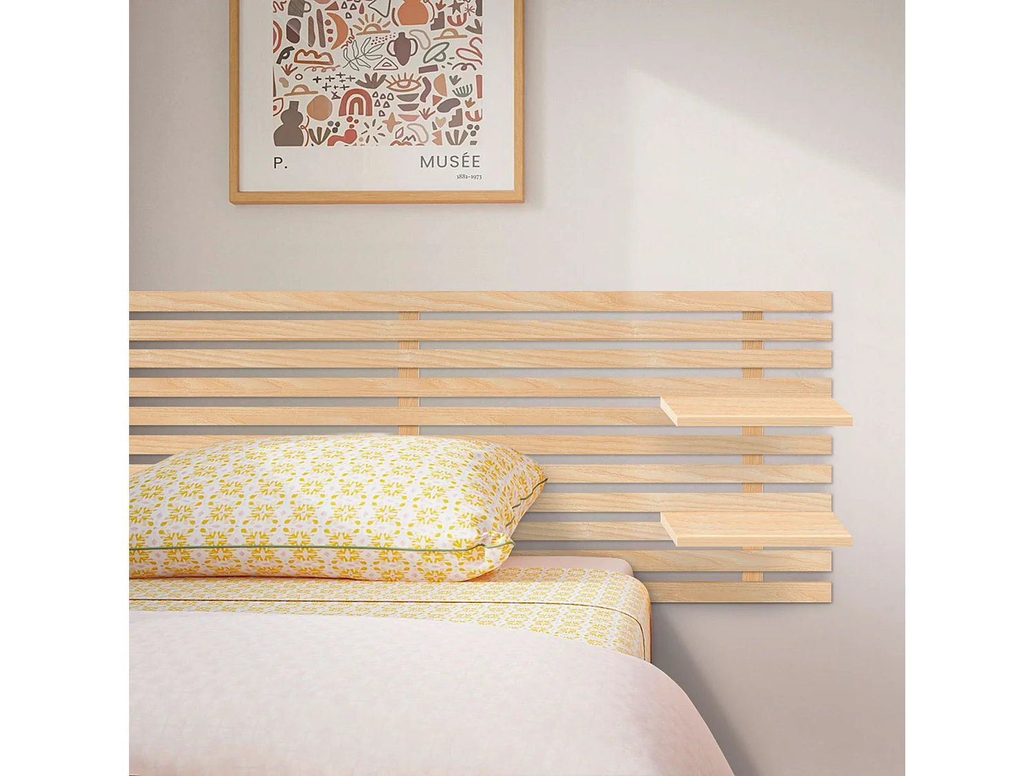 DHOME Tête de lit avec étagères en bois recyclé DM Tenture murale Style palette japonaise Lit vintage nordique (bois naturel 135 cm)
