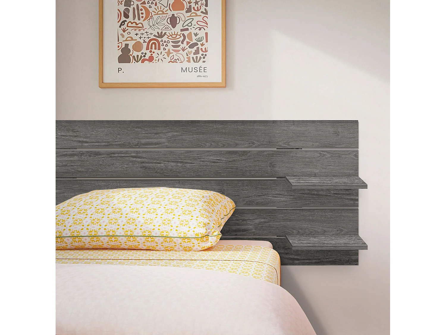 DHOME Tête de lit avec étagères en bois recyclé DM à suspendre au mur style palette japonaise avec pieds de lit nordique vintage (bois de frêne 145 cm)