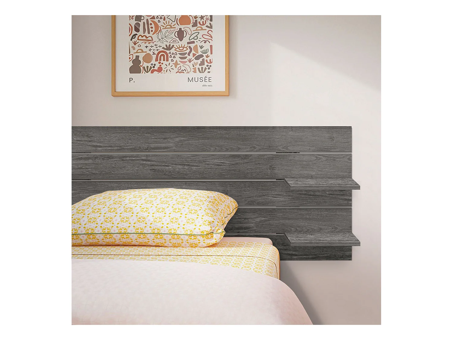 DHOME Tête de lit avec étagères en bois recyclé DM à suspendre au mur style palette japonaise avec pieds de lit nordique vintage (bois de frêne 145 cm)