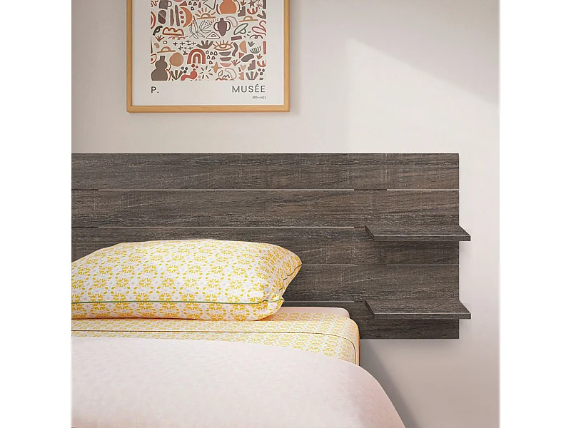 DHOME Hoofdbord met planken van gerecycled hout DM Muurhangend Japanse palletstijl met Scandinavische vintage bedpoten (145cm Amazon Oak)