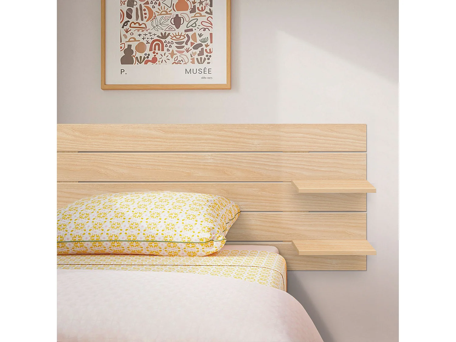 DHOME Tête de lit avec étagères en bois recyclé DM à suspendre au mur style palette horizontale avec pieds lit vintage nordique (bois naturel 145 cm)