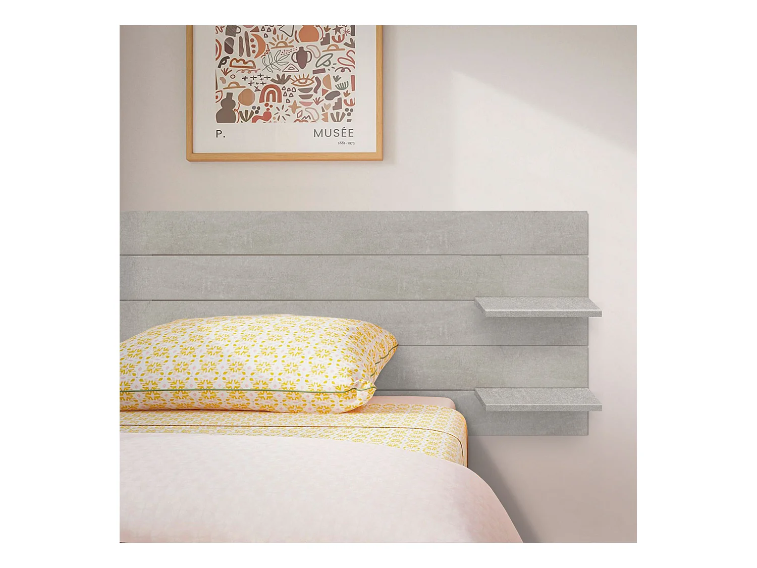Cabeceira DHOME com prateleiras de madeira reciclada DM pendurada na parede estilo japonês de paletes com pernas de cama vintage nórdica (135 cm cinza tribal)
