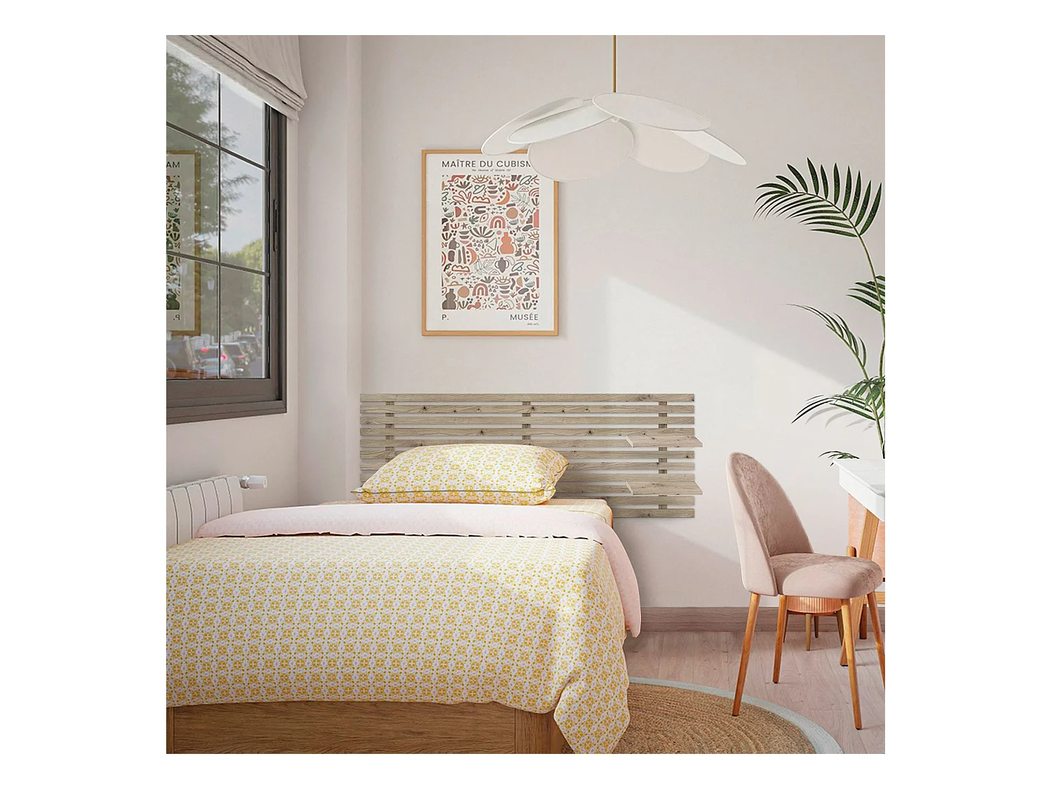 DHOME Kopfteil mit Regalen aus recyceltem Holz, DM-Wandbehang, japanischer Paletten-Stil, nordisches Vintage-Bett (135 cm Eiche)