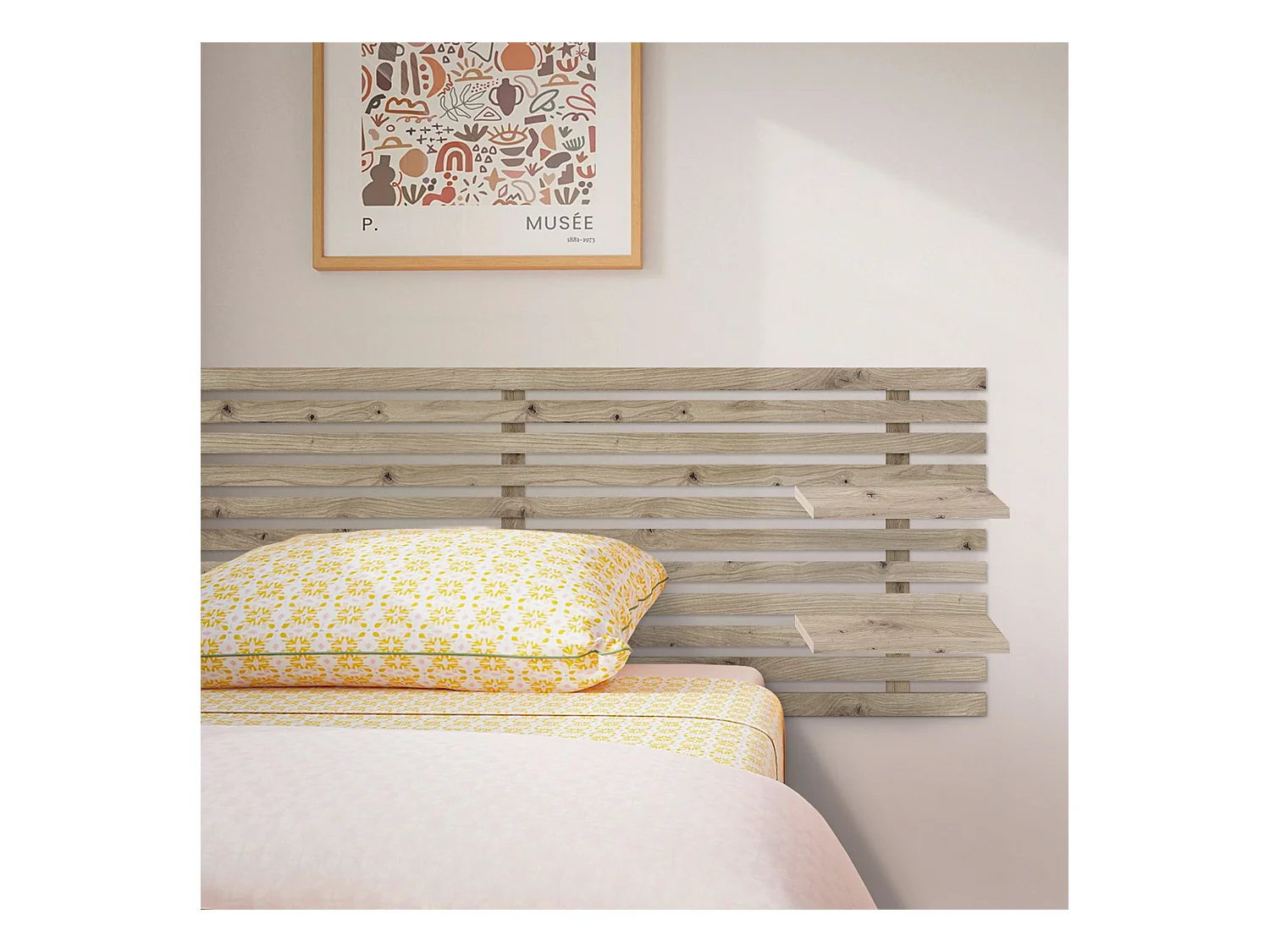 DHOME Tête de lit avec étagères en bois recyclé DM Tenture murale Style palette japonaise Lit nordique vintage (chêne 135 cm)