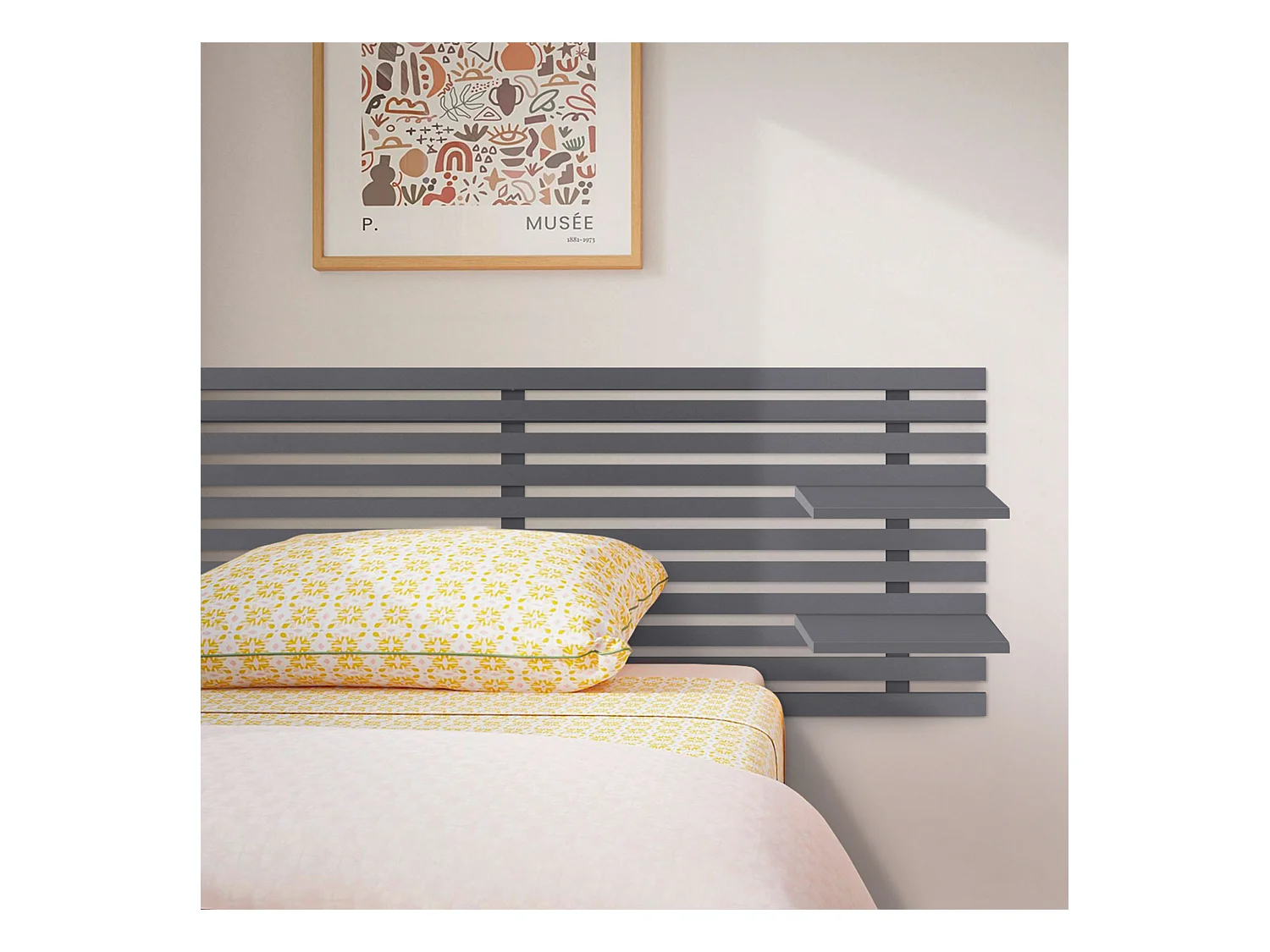 DHOME Tête de lit avec étagères en bois recyclé DM Tenture murale Style palette japonaise Lit vintage nordique (135 cm Gris massif)
