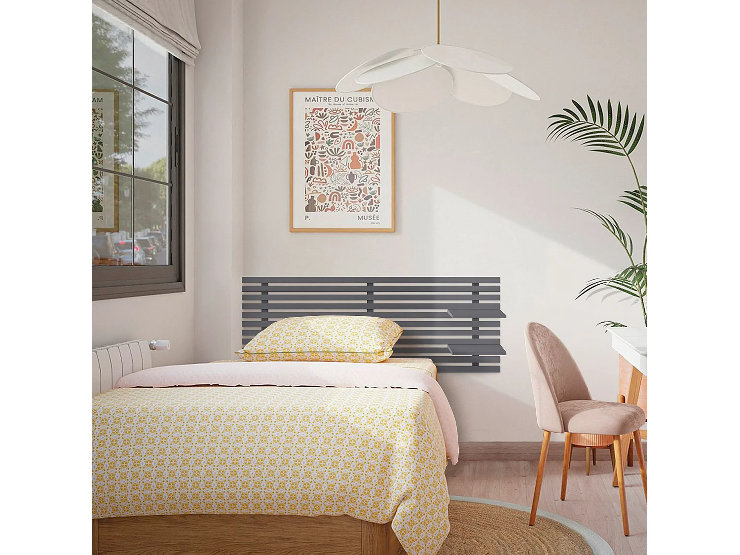 DHOME Tête de lit avec étagères en bois recyclé DM Tenture murale Style palette japonaise Lit vintage nordique (135 cm Gris massif)