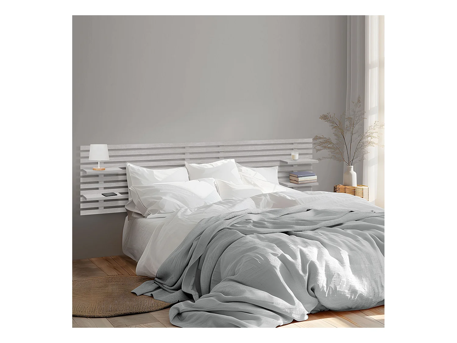 DHOME Tête de lit avec étagères en bois recyclé DM Tenture murale Style palette japonaise Lit nordique vintage (220 cm Arctique)