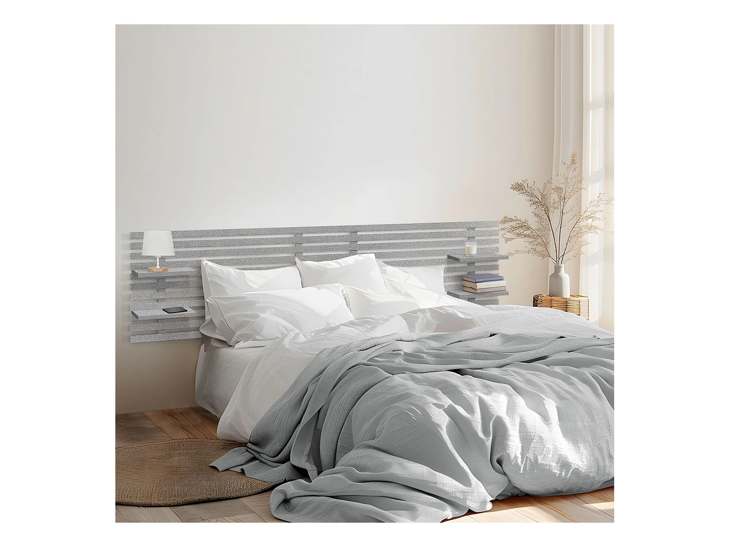 DHOME Tête de lit avec étagères en bois recyclé DM Tenture murale Style palette japonaise Lit nordique vintage (pointes grises 290 cm)