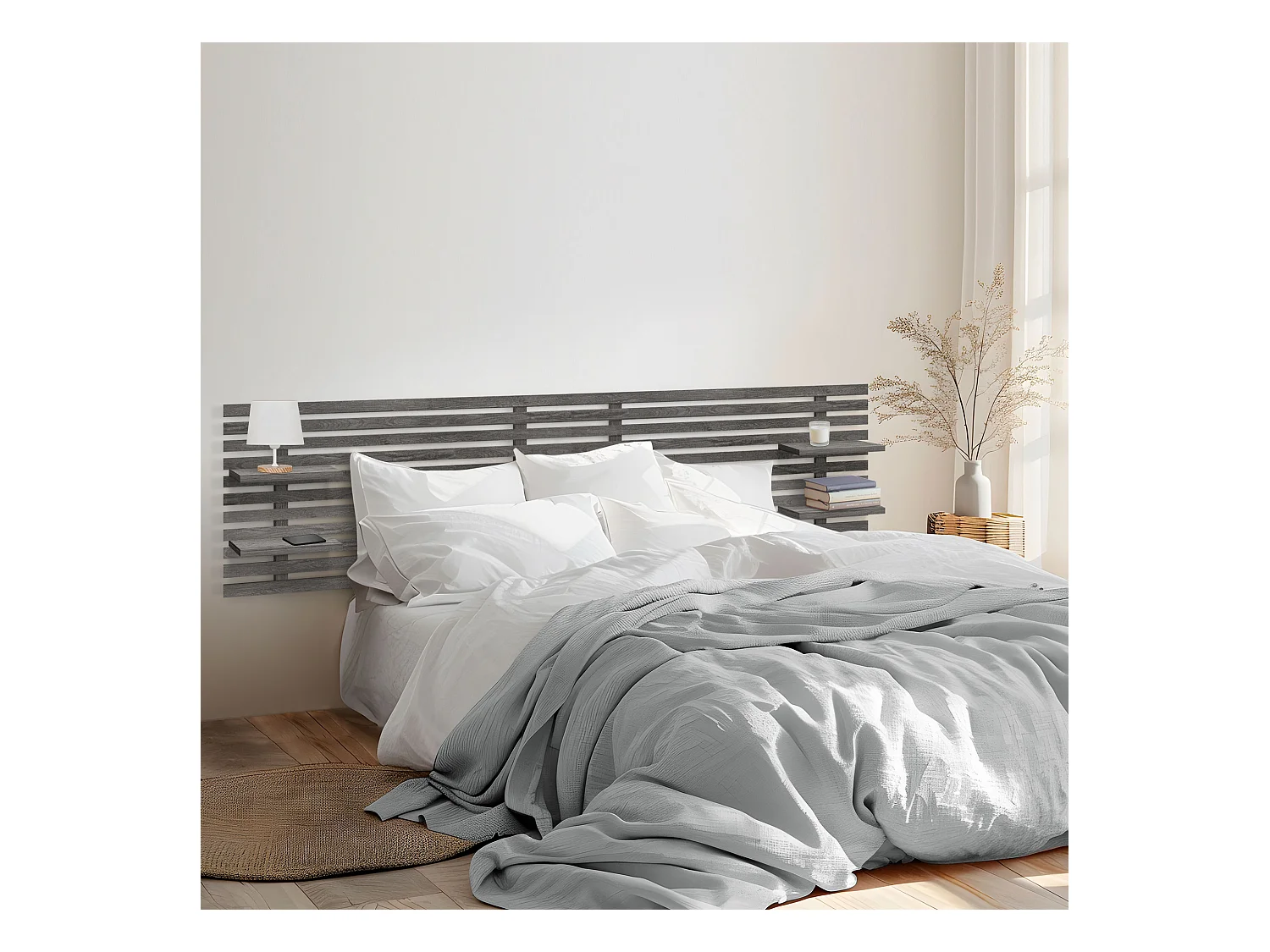 DHOME Tête de lit avec étagères en bois recyclé DM Tenture murale Style palette japonaise Lit vintage nordique (bois de frêne 270 cm)