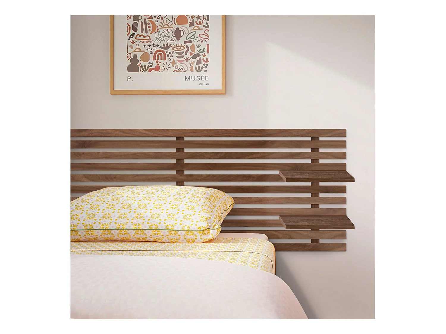 DHOME Tête de lit avec étagères en bois recyclé DM Tenture murale Style palette japonaise Lit nordique vintage (bois de noyer 145 cm)