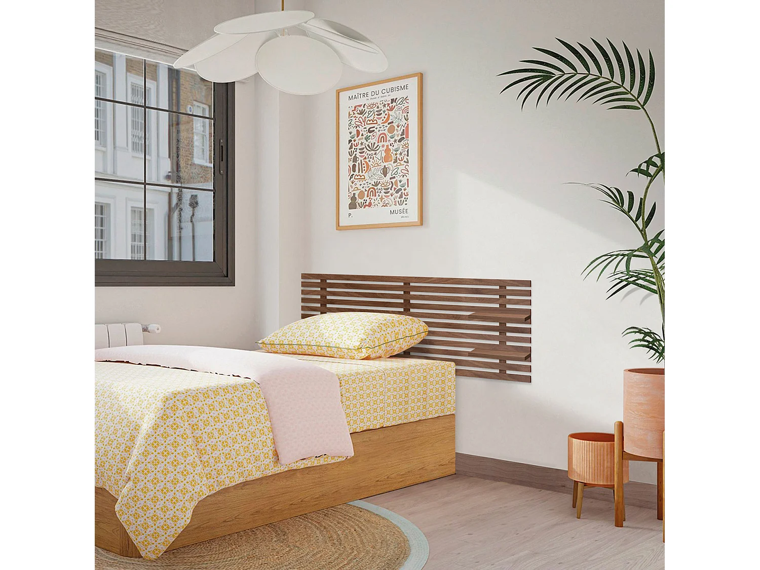 DHOME Tête de lit avec étagères en bois recyclé DM Tenture murale Style palette japonaise Lit nordique vintage (bois de noyer 145 cm)