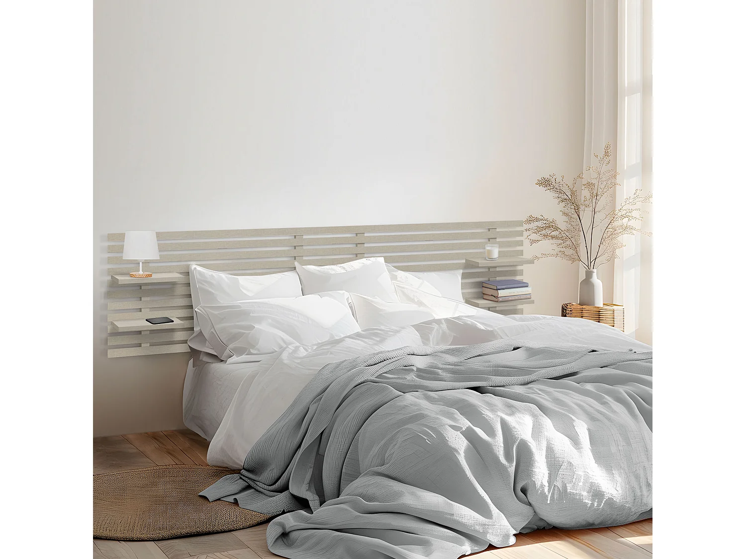 DHOME Tête de lit avec étagères en bois recyclé DM Tenture murale Style palette japonaise Lit nordique vintage (finition lin 270 cm)