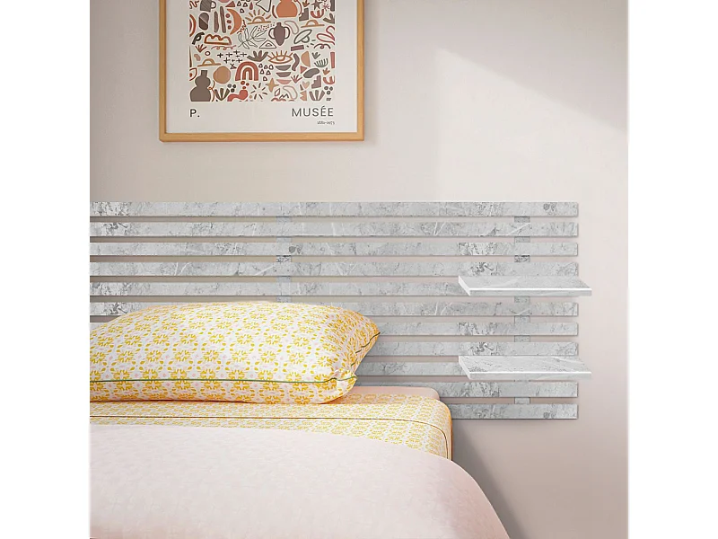 DHOME Kopfteil mit Regalen aus recyceltem Holz, DM-Wandbehang, japanischer Paletten-Stil, nordisches Vintage-Bett (160 cm Marmor-Finish)