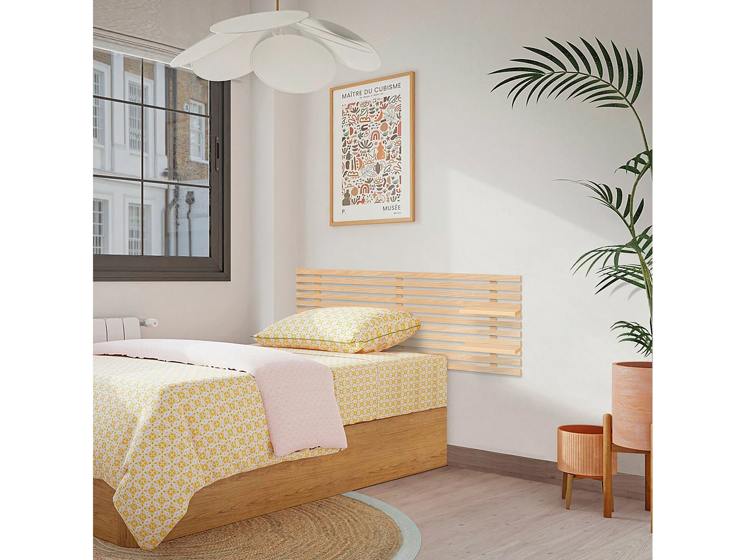 DHOME Kopfteil mit Regalen aus recyceltem Holz, DM-Wandbehang, japanischer Paletten-Stil, nordisches Vintage-Bett (145 cm, Naturholz)