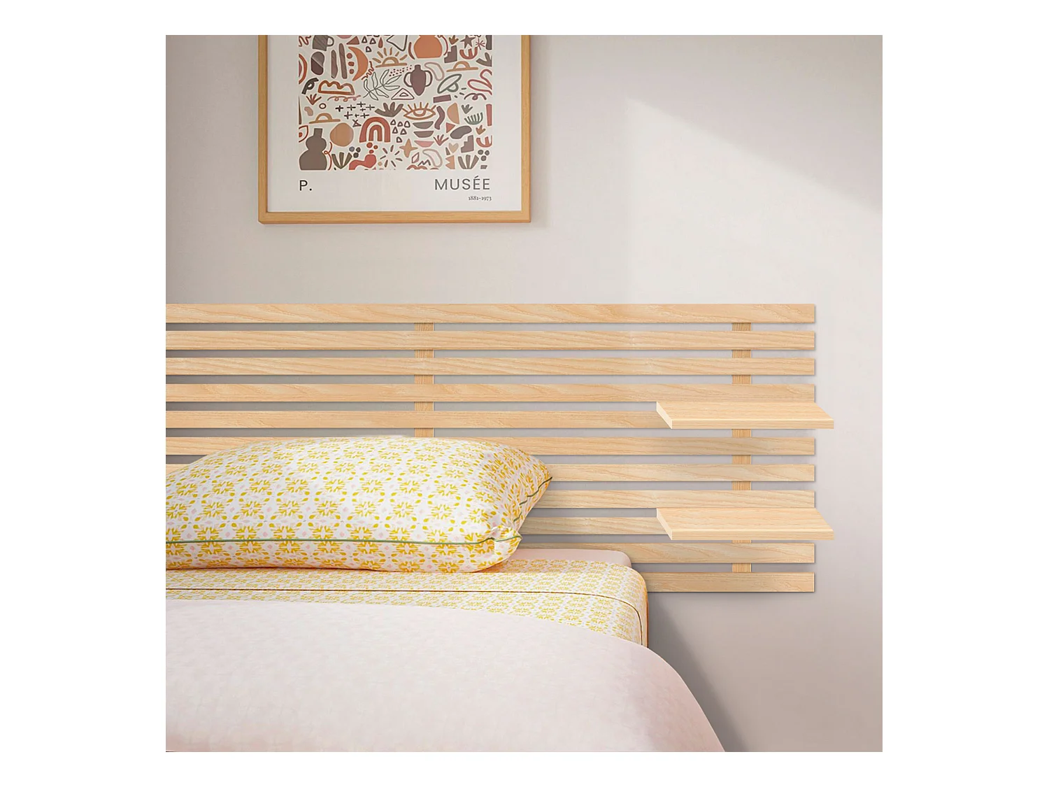 DHOME Tête de lit avec étagères en bois recyclé DM Tenture murale Style palette japonaise Lit nordique vintage (bois naturel 145 cm)
