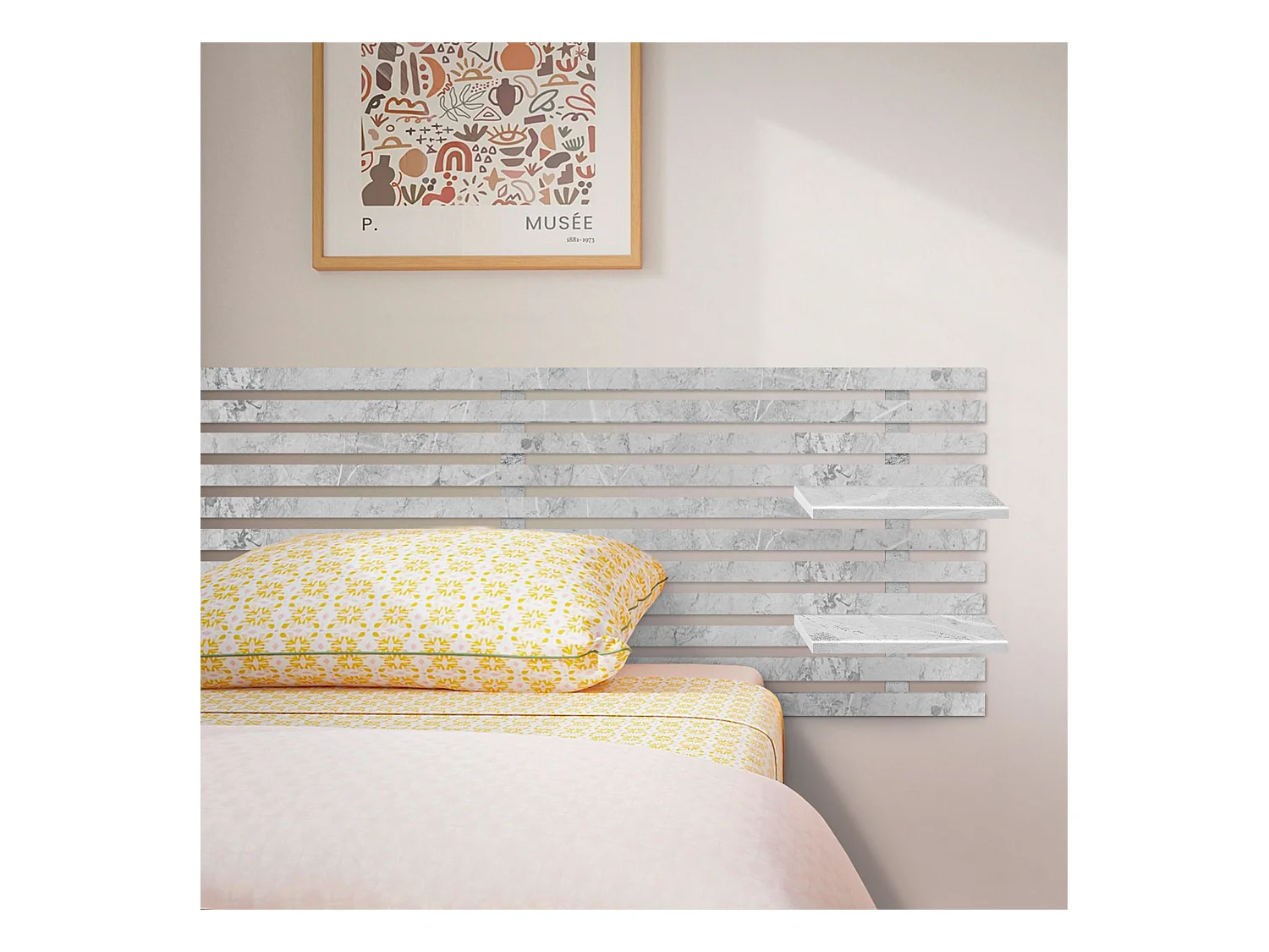 DHOME Tête de lit avec étagères en bois recyclé DM Tenture murale Style palette japonaise Lit nordique vintage (finition marbre 135 cm)