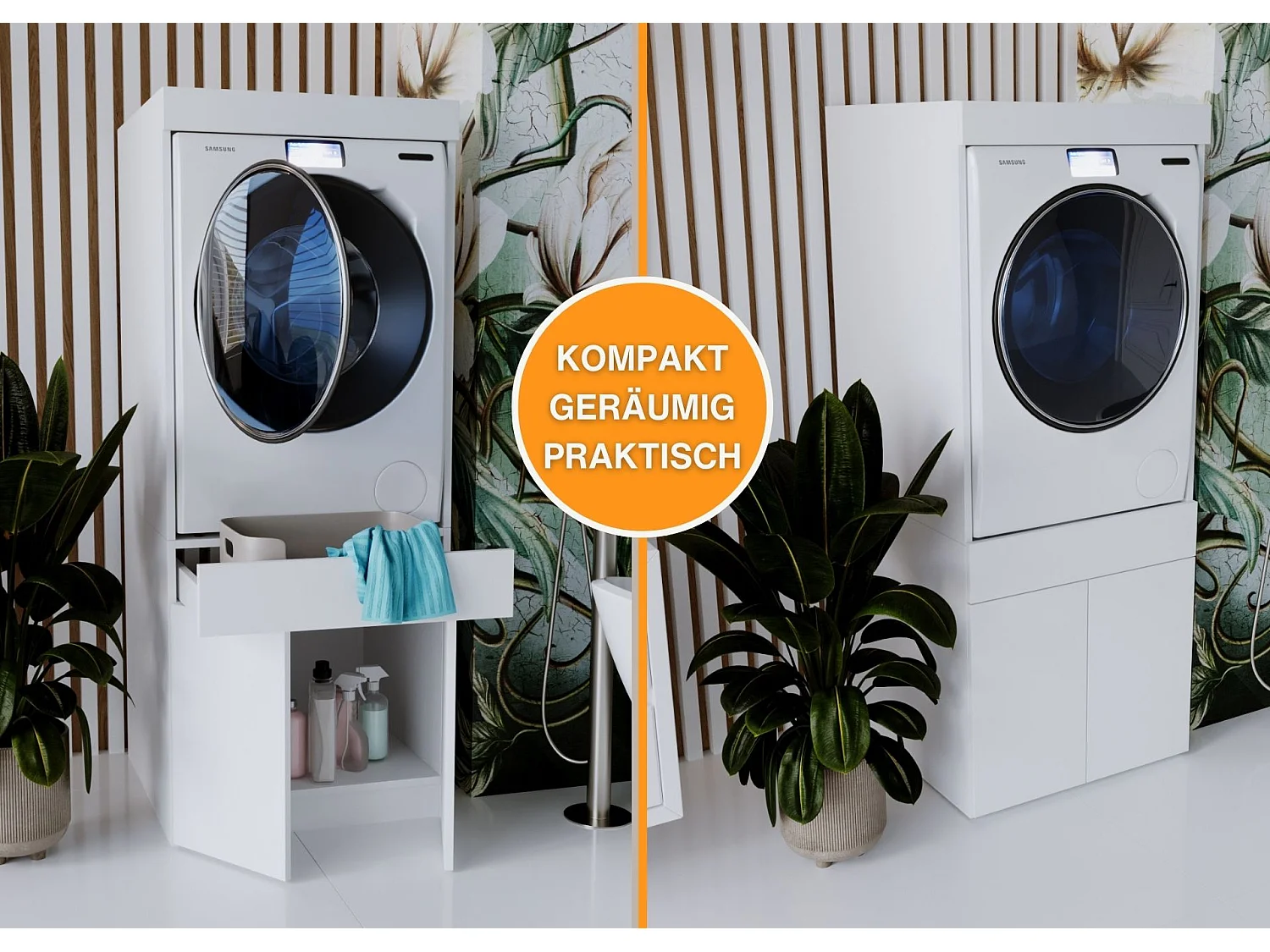 CraftPAK Waschmaschinenschrank geeignet für Waschmaschine & Wäschetrockner 67x162x63cm