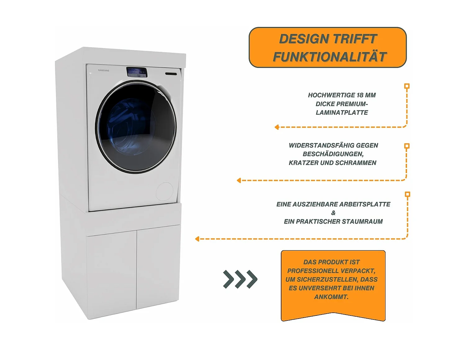 CraftPAK Waschmaschinenschrank geeignet für Waschmaschine & Wäschetrockner 67x162x63cm