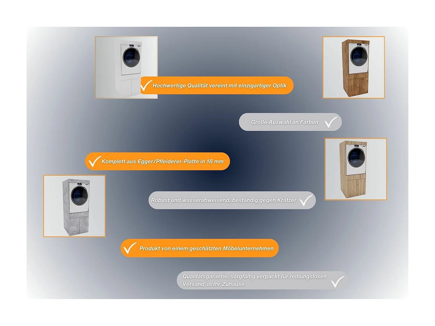 CraftPAK Waschmaschinenschrank geeignet für Waschmaschine & Wäschetrockner 67x162x63cm