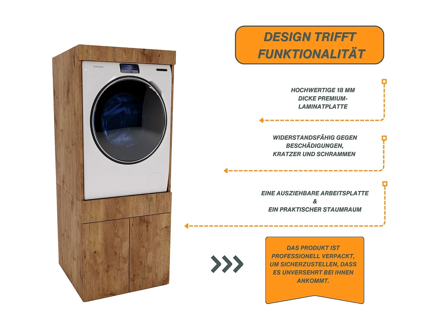 CraftPAK Waschmaschinenschrank geeignet für Waschmaschine & Wäschetrockner 67x162x63cm