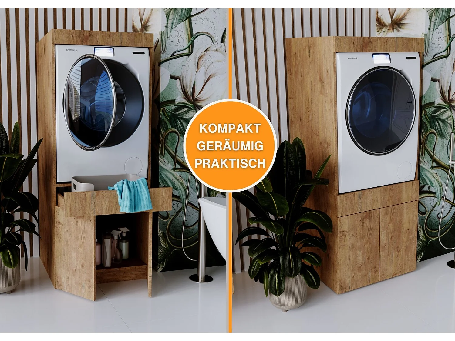 CraftPAK Waschmaschinenschrank geeignet für Waschmaschine & Wäschetrockner 67x162x63cm