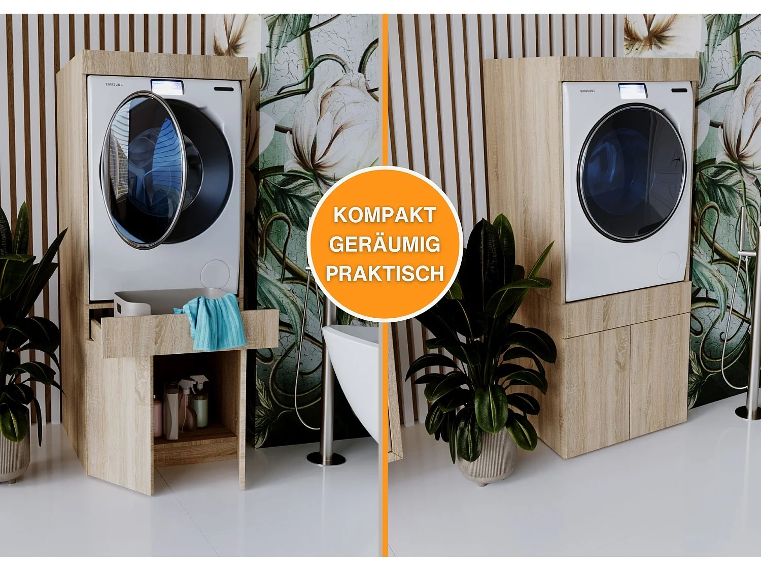 CraftPAK Waschmaschinenschrank geeignet für Waschmaschine & Wäschetrockner 67x162x63cm