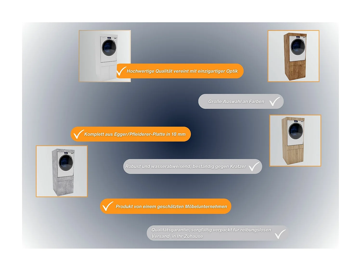 CraftPAK Waschmaschinenschrank geeignet für Waschmaschine & Wäschetrockner 67x162x63cm