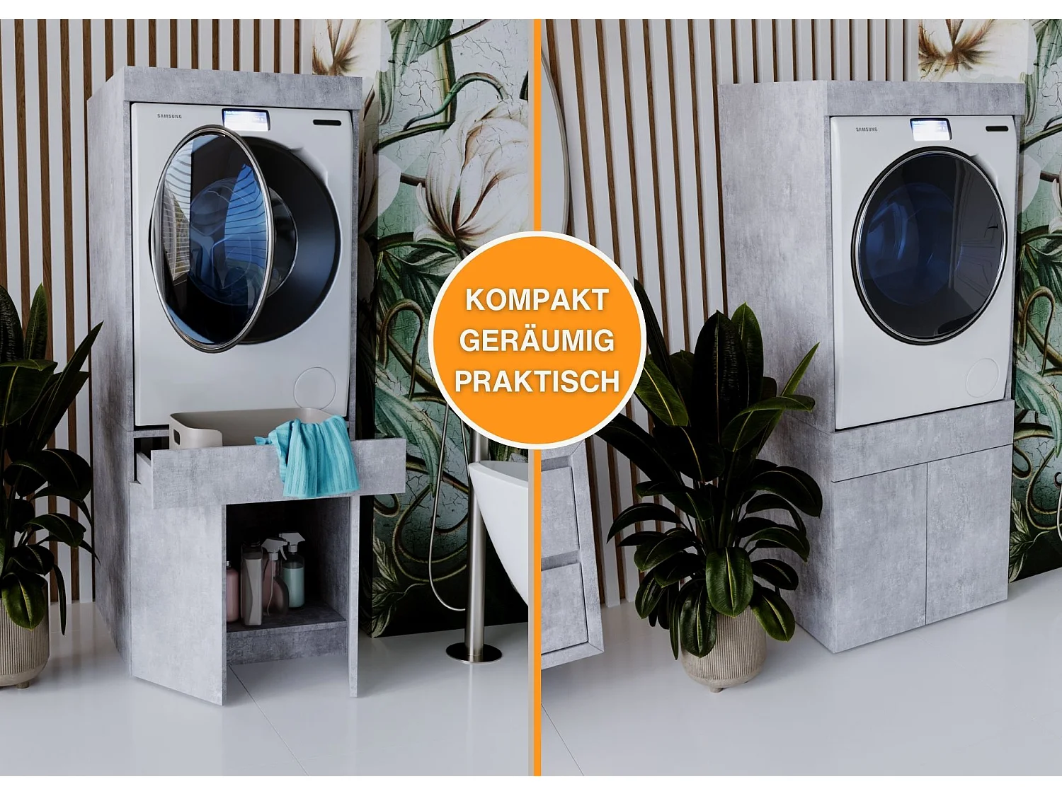 CraftPAK Waschmaschinenschrank geeignet für Waschmaschine & Wäschetrockner 67x162x63cm