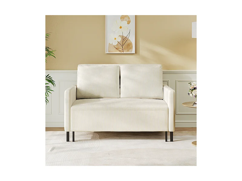 2-Sitzer Cabrio-Sofa-Klick-Klick, in beige gerippter Samt, 170 cm Schlaf, 10 cm Matratze für Studio/Wohnzimmer/Schlafzimmer