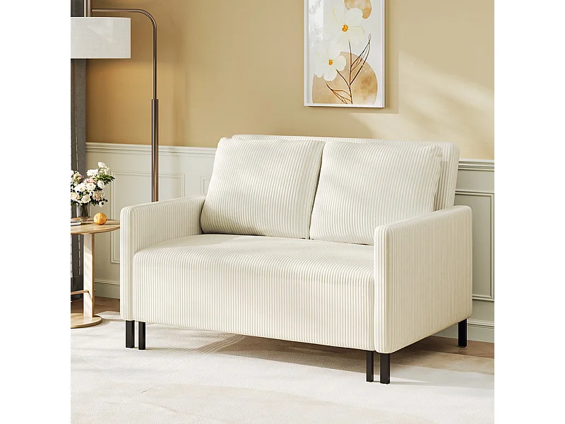 2-zits converteerbare bank Klik-klak, in geribbelde fluweel beige, Slapen 170 cm, matras 10 cm, voor studio/woonkamer/slaapkamer