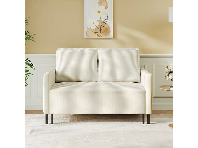 2-zits converteerbare bank Klik-klak, in geribbelde fluweel beige, Slapen 170 cm, matras 10 cm, voor studio/woonkamer/slaapkamer