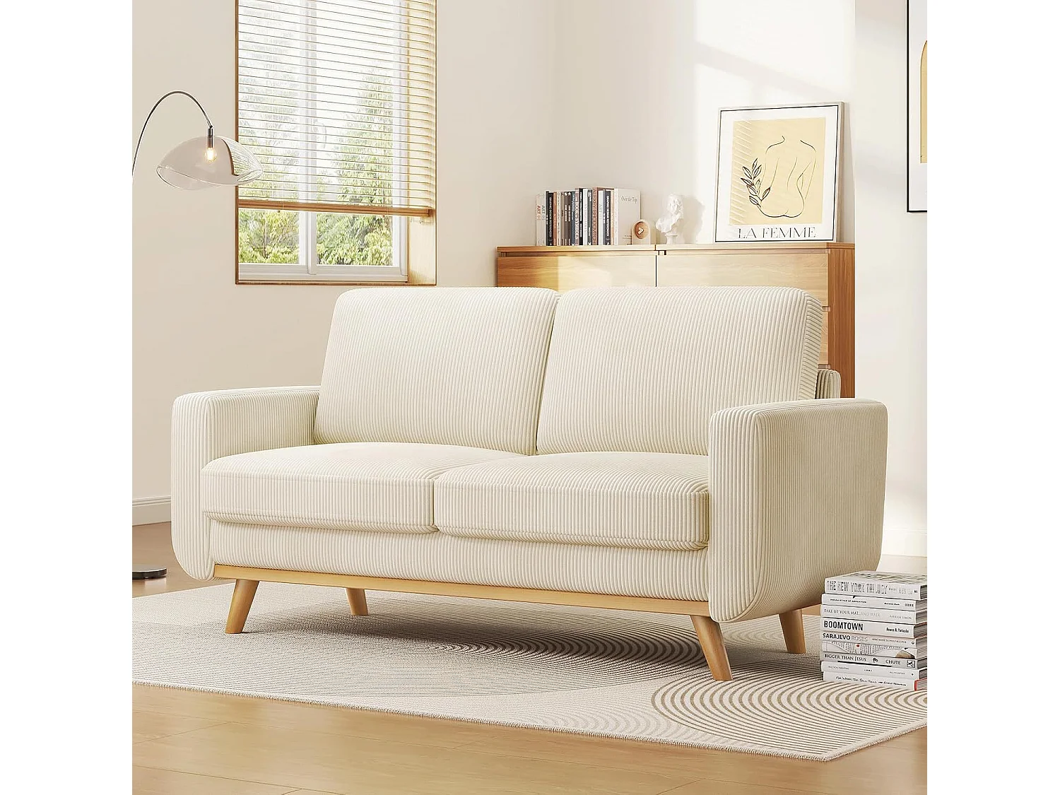 Divano 2 posti, divano in legno massiccio, con sedile extra profondo, sedile con schienale imbottito - 172x76x88cm