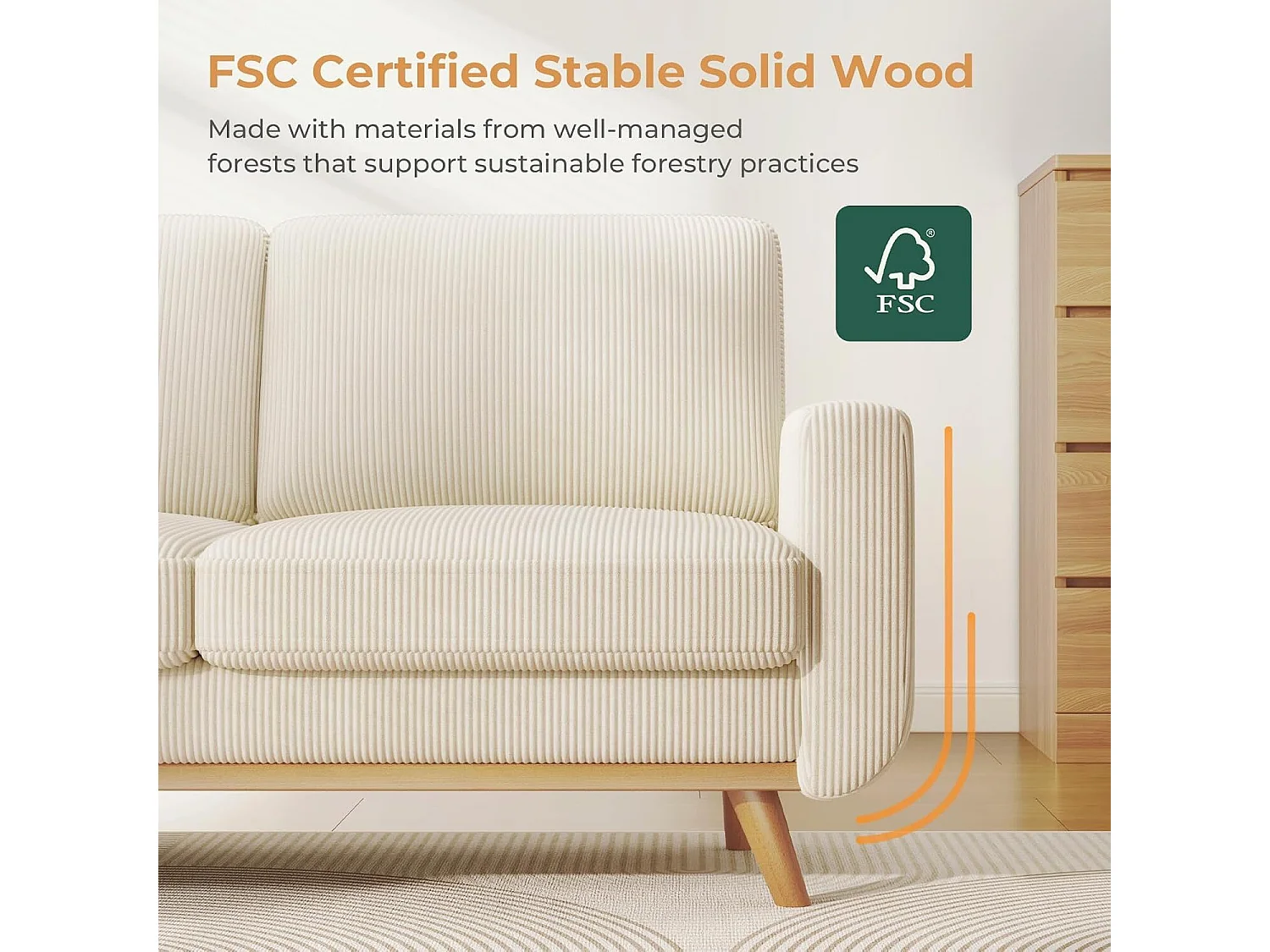 Divano 2 posti, divano in legno massiccio, con sedile extra profondo, sedile con schienale imbottito - 172x76x88cm