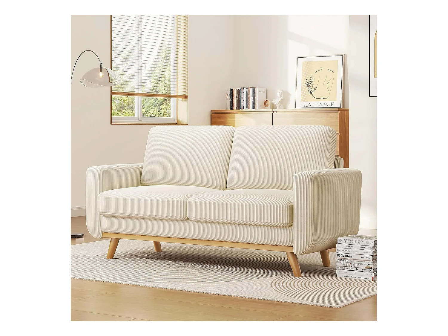 2 -seerer -Sofa, festes Holzsofa, mit extra tiefen Sitz, Sitz mit gepolsterter Rückenlehne - 172x76x88cm