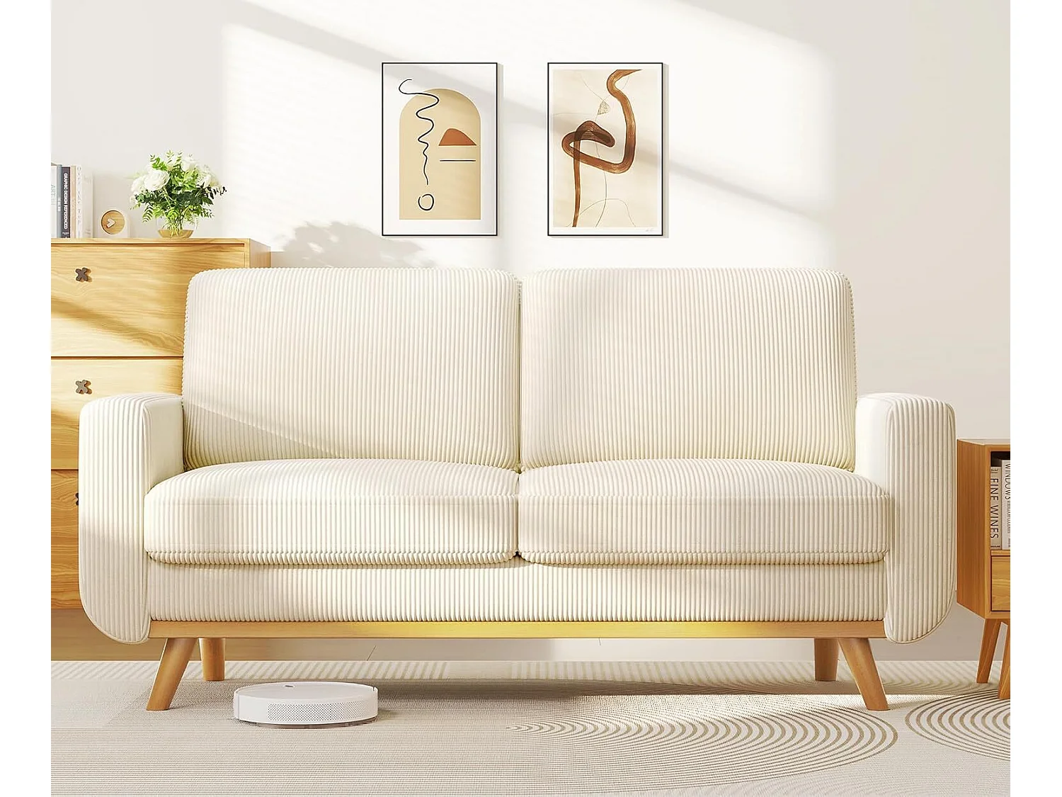 Canapé 2 places, canapé en bois massif, avec siège extra profond, Siège avec Dossier Rembourré - 172x76x88CM