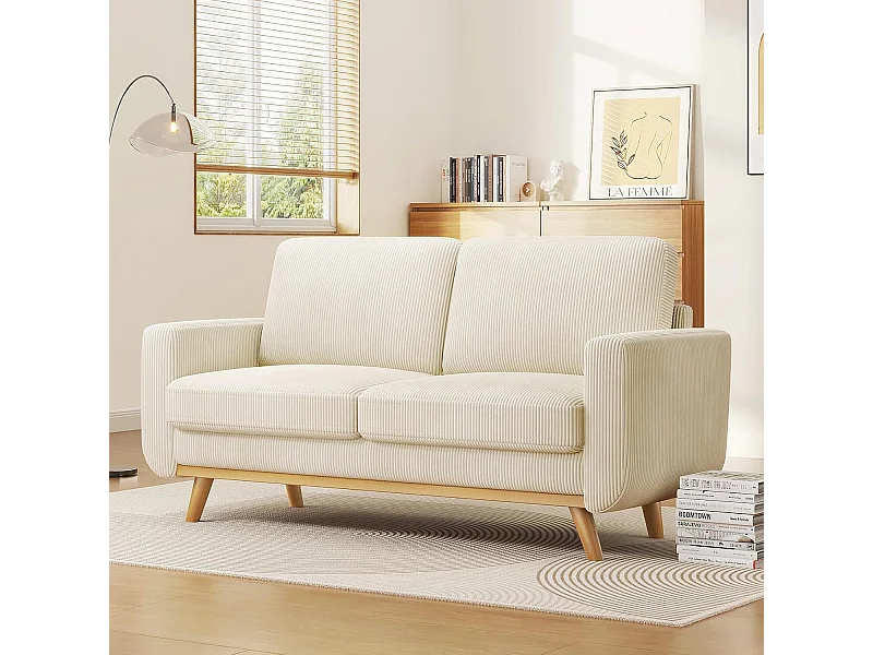 Canapé 2 places, canapé en bois massif, avec siège extra profond, Siège avec Dossier Rembourré - 172x76x88CM