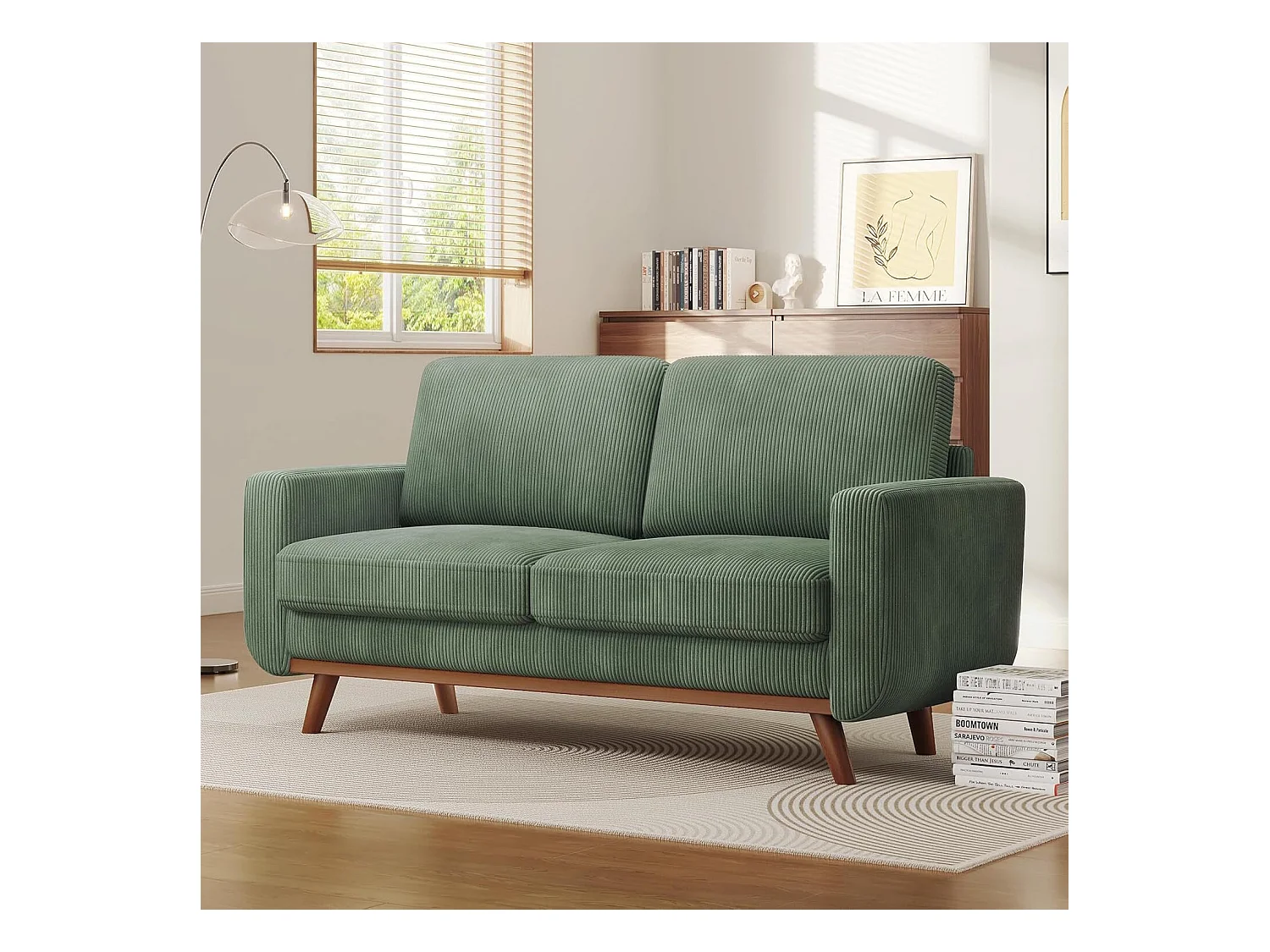 2 -seerer -Sofa, festes Holzsofa, mit extra tiefen Sitz, Sitz mit gepolsterter Rückenlehne - 172x76x88cm